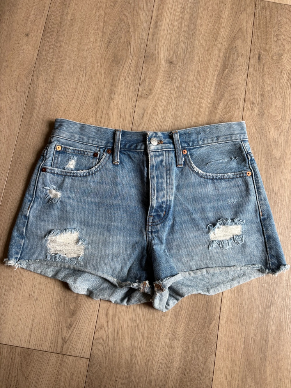 Madewell Light Blue Distressed Denim Shorts